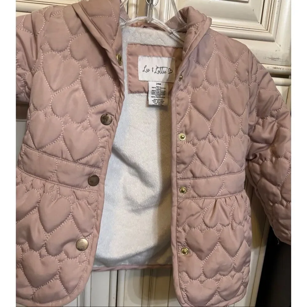 Liv & Lottie Toddler Quilted Heart Fur-Lined Jacket Blush Pink Size 24 Months